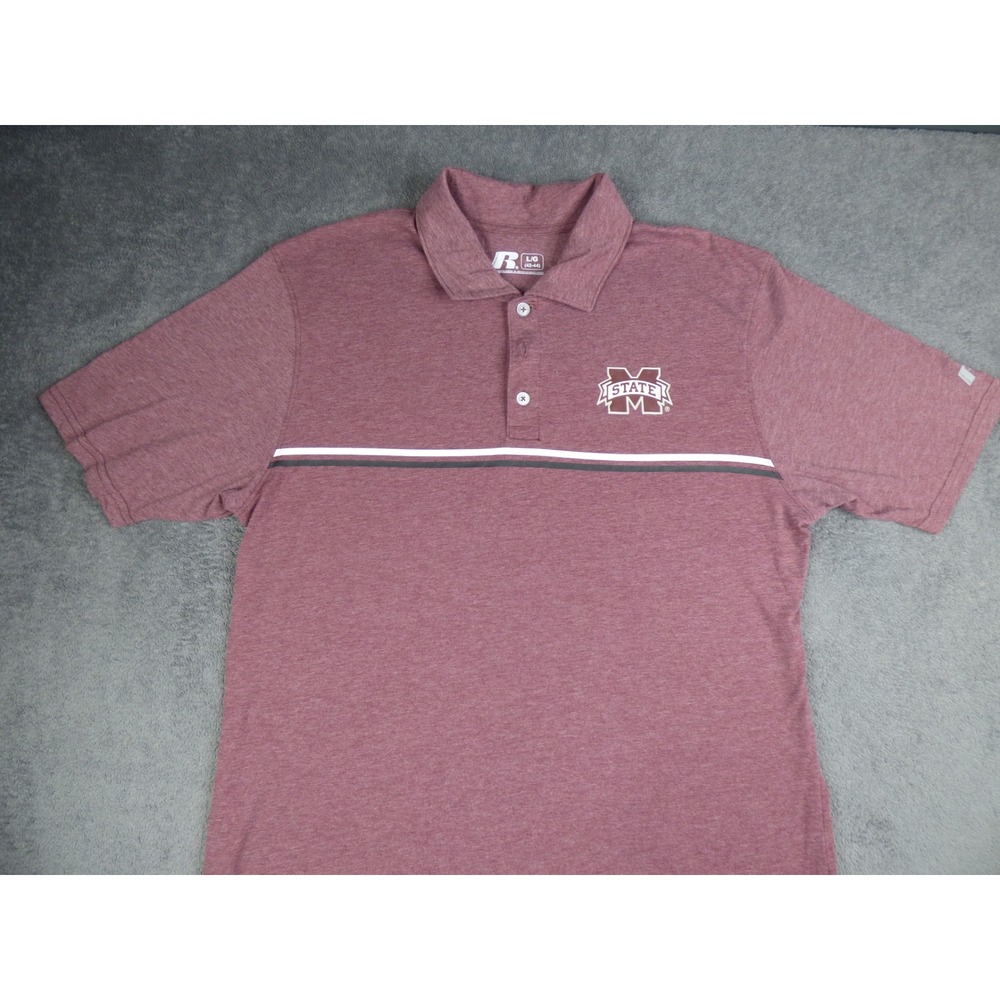 Mississippi State Bulldogs Polo Shirt Mens Large Maroon NCAA Russell Athletic